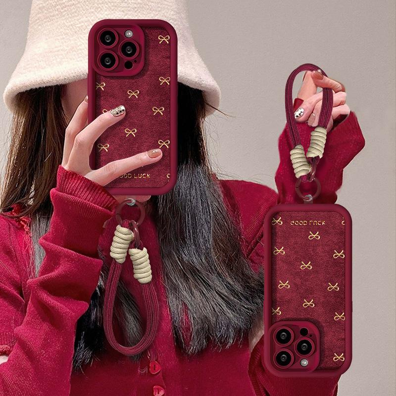 Love Bow Lanyard Is Suitable for Apple 11 New Year's Mobile Phone Case Iphone11promax Matte Silicone 11 Women