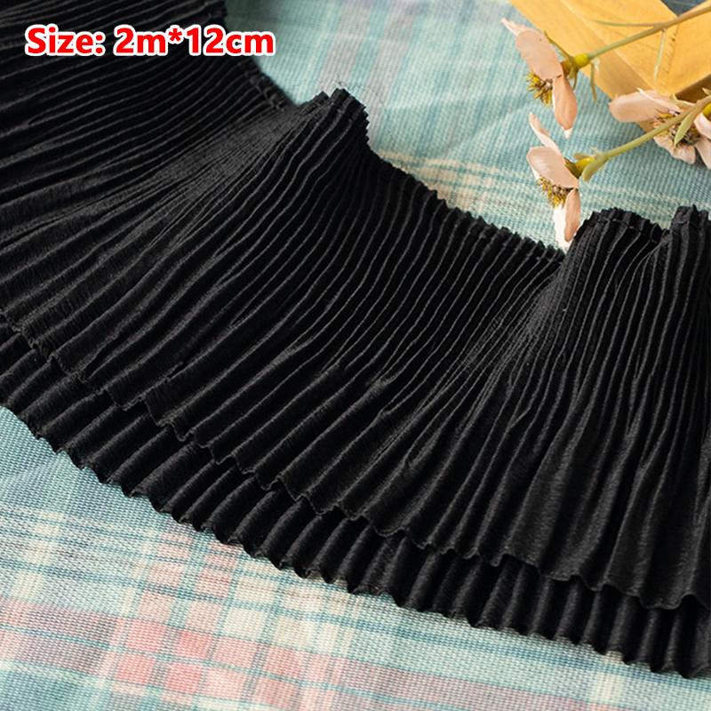 2M Chiffon Plissee Spitze Fransen 9/10/12CM Bandbesatz Zum Nähen Handarbeit Zubehör Röcke Kleidung DIY Basteln