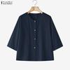 ZANZEA Women Round Neck 3/4 Sleeve Loose Casual Blouse