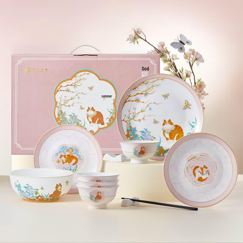 JINGREPUBLIC Imperial Cat Ceramic Dinnerware Gift Set