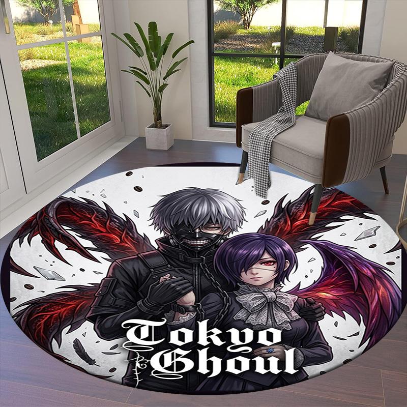 Tokyo Ghoul Runder Teppich Teppich für Wohnzimmer Schlafzimmer Sofa Spielzimmer Dekor Rutschfeste Bodenmatte