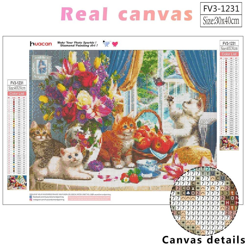 HUACAN 5D DIY Diamond Embroidery Cross Stitch Sale Cat Animal Diamond Painting Flower Picture Of Rhinestone Home Decoration