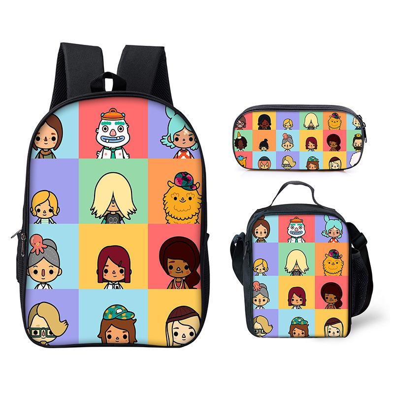 Luxus Neuheit Eigenartig Cool Toca Life World 3D Druck 3 Stück/Set Schüler Schultaschen Laptop Tagesrucksack Rucksack Lunchtasche Federmäppchen