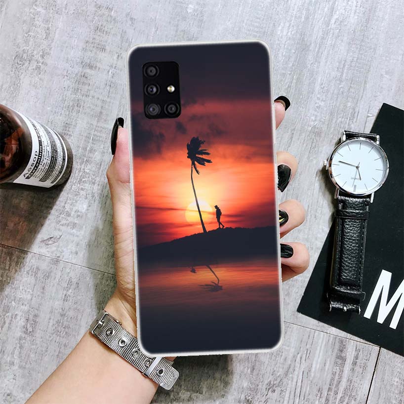 Palm Leaves Sunset Summer Scenery Phone Case For Samsung Galaxy A12 A22 A32 A42 A52 A72 A51 A71 5G A41 A31 A21 A02S M12 M21 M31