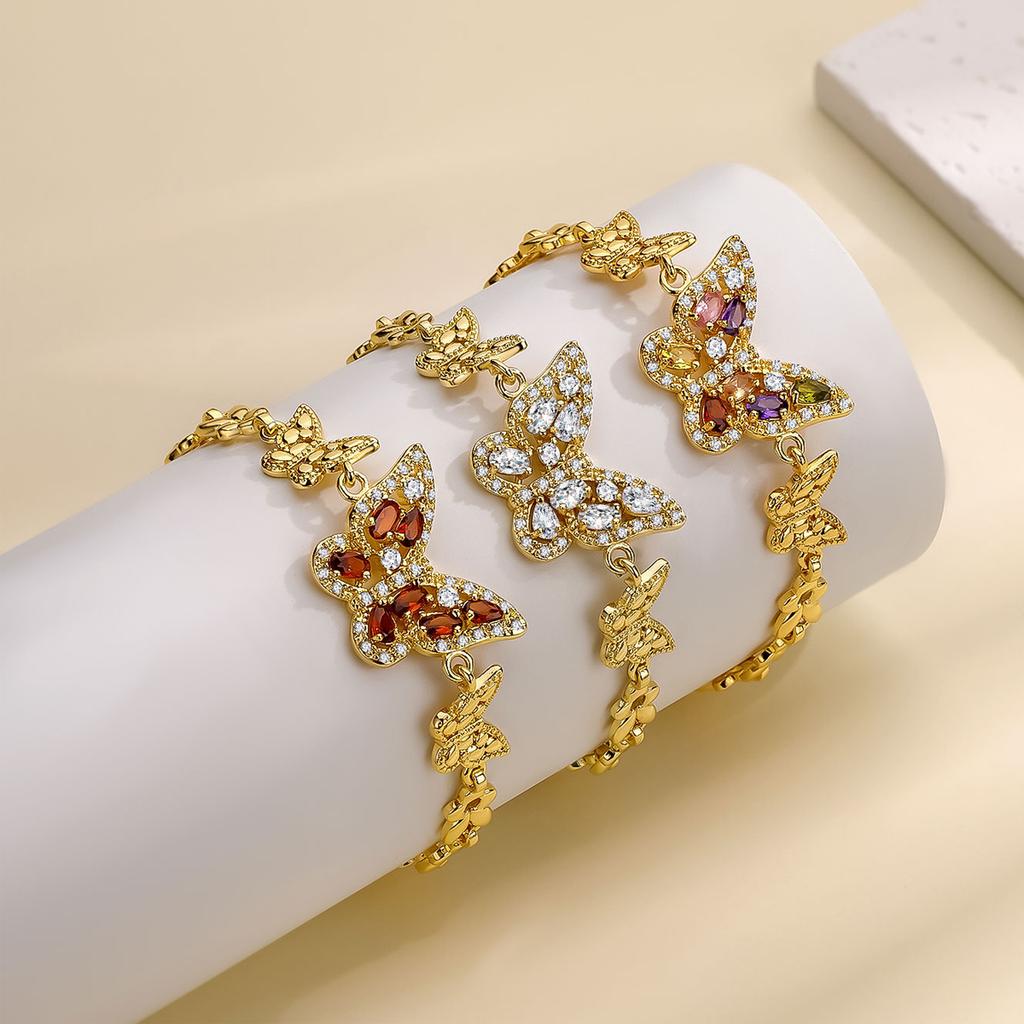 FanSibao 3 Zircon Inlaid Butterfly Bracelets for Women Exquisite Gold Plated Jewelry