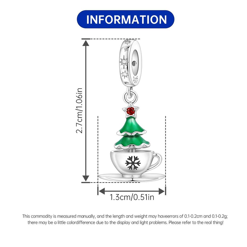 Christmas Party Authentic Copper Coffee Cup Christmas Tree Charms Pendants Fits Diy Bracelets Necklace Women Jewelry Gifts