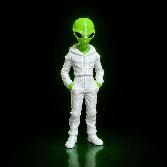 Yousheng Alien Wearing Hoodie Statue, 3D Printed Green Alien Figurine, Collectible Alien Sculpture, Sci-Fi Desktop Decoration Gift for Alien Lovers