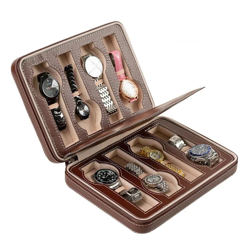 New Travel Dustproof Embedded Watch Box Zipper Portable PU Leather Storage Case Watch Display Box For Trips And Gift Storage Bag