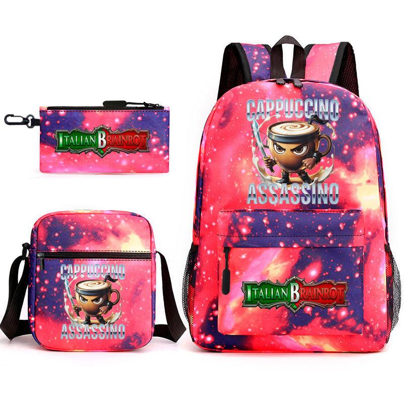 Cartoon abstract Shanhaijing primary school students and teenagers backpack schoolbag tongtongsahur three-piece set L