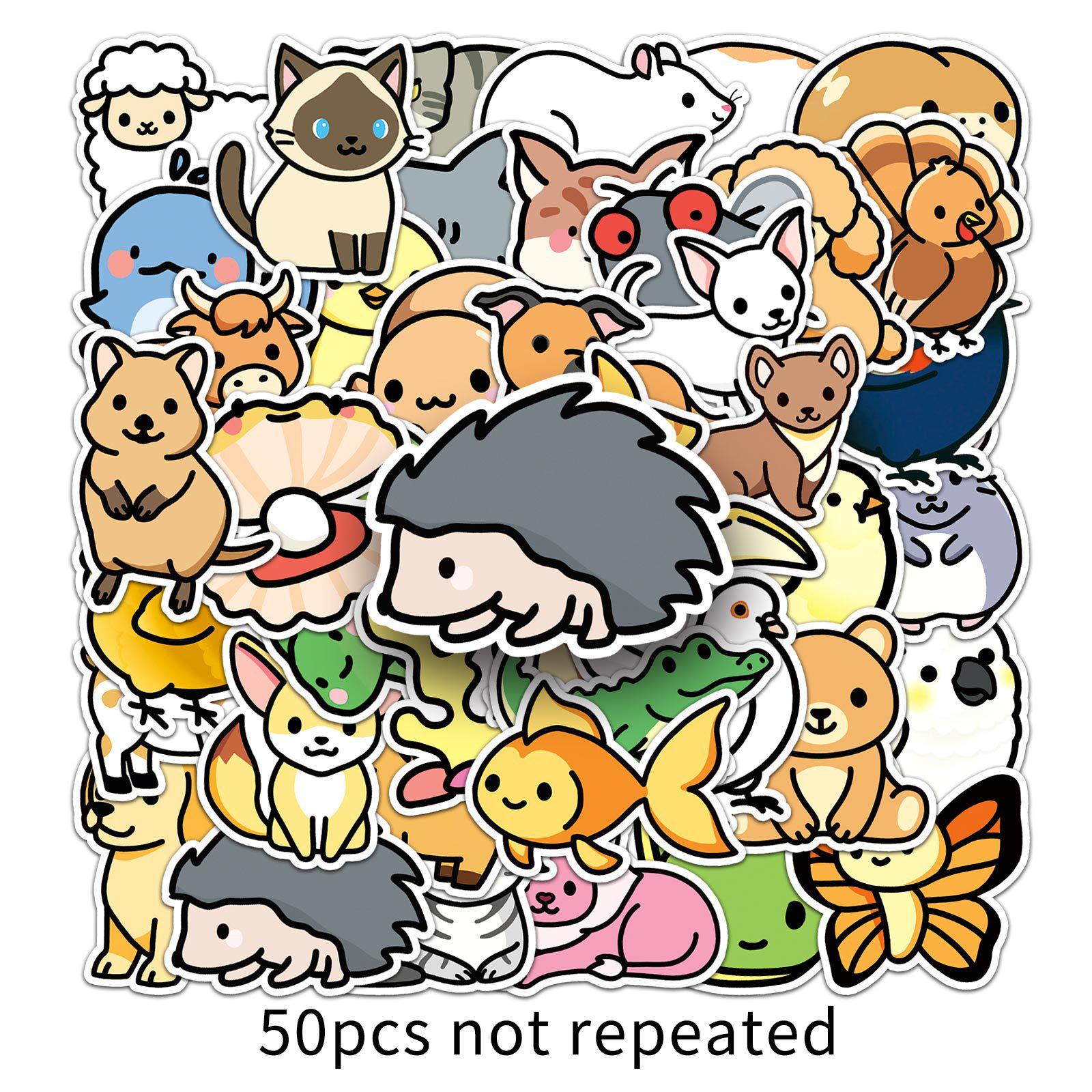 50pcs Waterproof Cute Cartoon Animal Stickers for Phone Cases & Suitcases