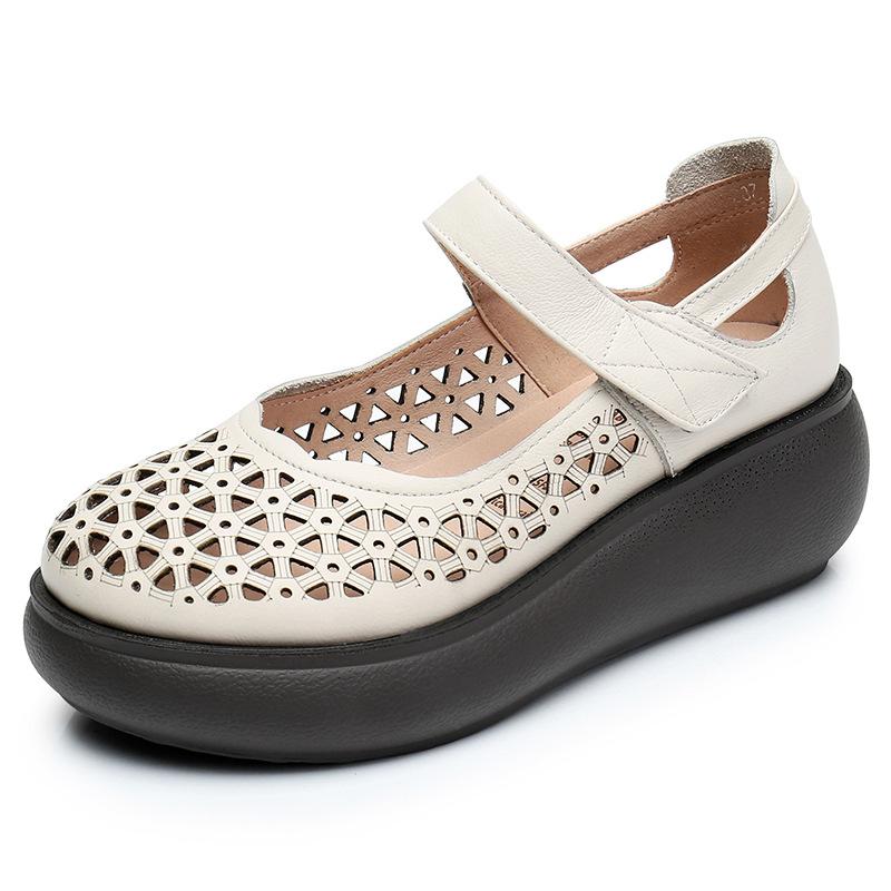 Fashion GKTINOO Genuine Leather Shoes Wedges Women Sandals 2025 New Spring Summer Hook & Loop Hollow Platform Sandals Large Size