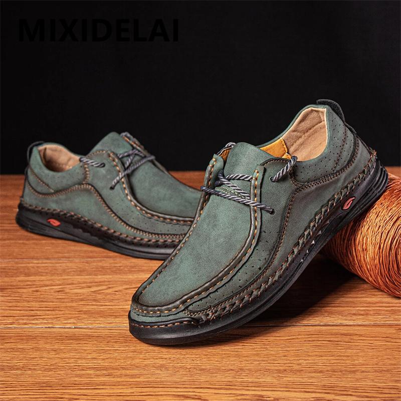 Handmade Leather Shoes Men Casual Sneakers Comfortable Driving Shoe Soft Flat Loafers Men Shoes  Moccasins Tooling Shoe