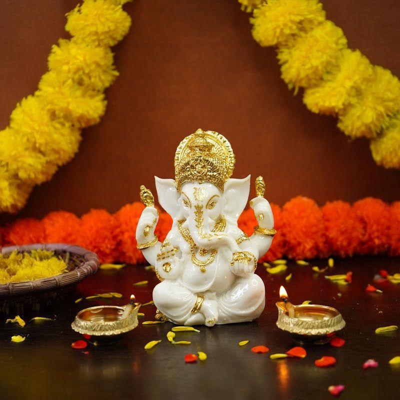 Aura Series Marble Dust Ganesha Idol (5 Inch) | Ganesh Murti for Pooja Room, Home Decor, Office Desk | Resin Vinayagar Statue for Diwali Puja |