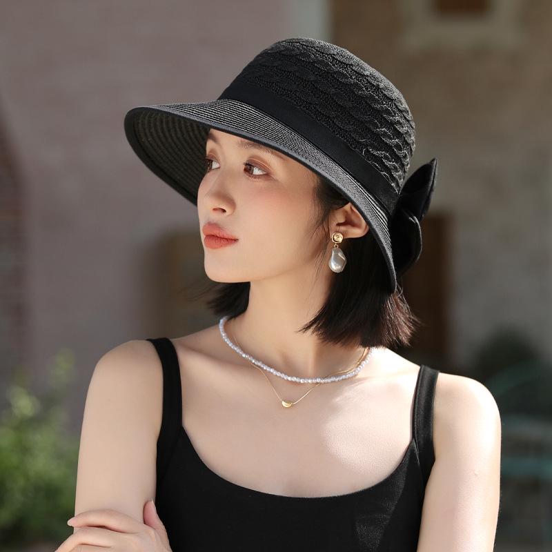 Korean Style Knitted Straw Hat for Women - Spring & Autumn Fashion, All-Match Sun Hat with Bow