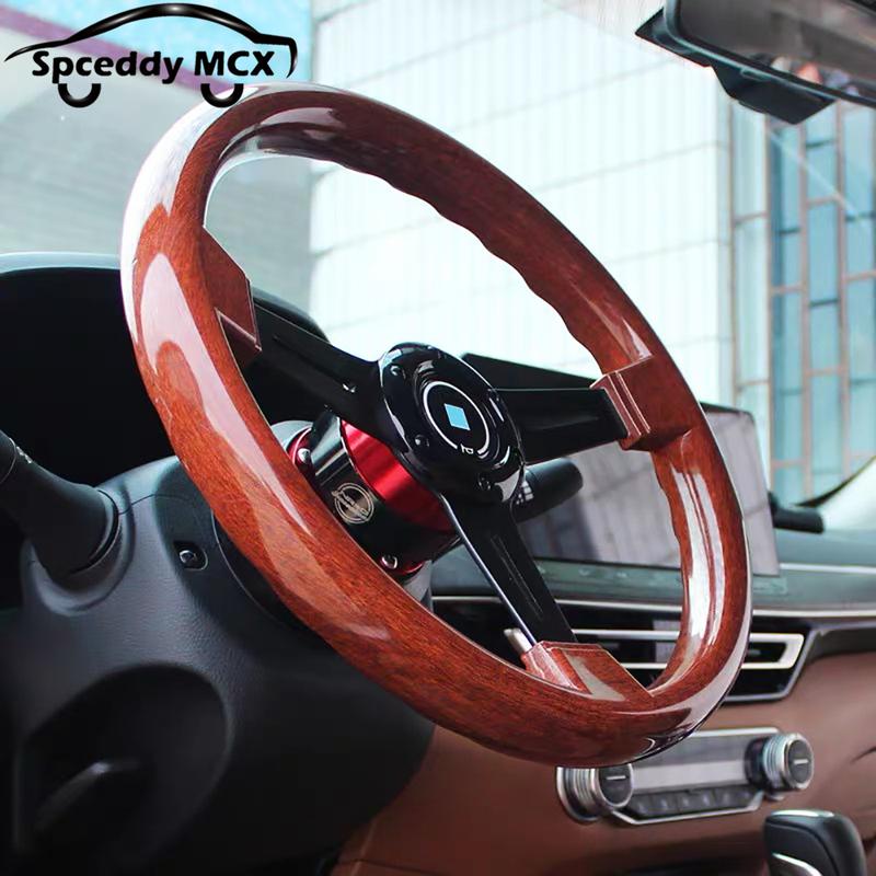 Classic Wood 14inch 350mm Flat Car Steering Wheel Sport ABS Retro Modified Steering Wheel Wood Grain Look Black Silver