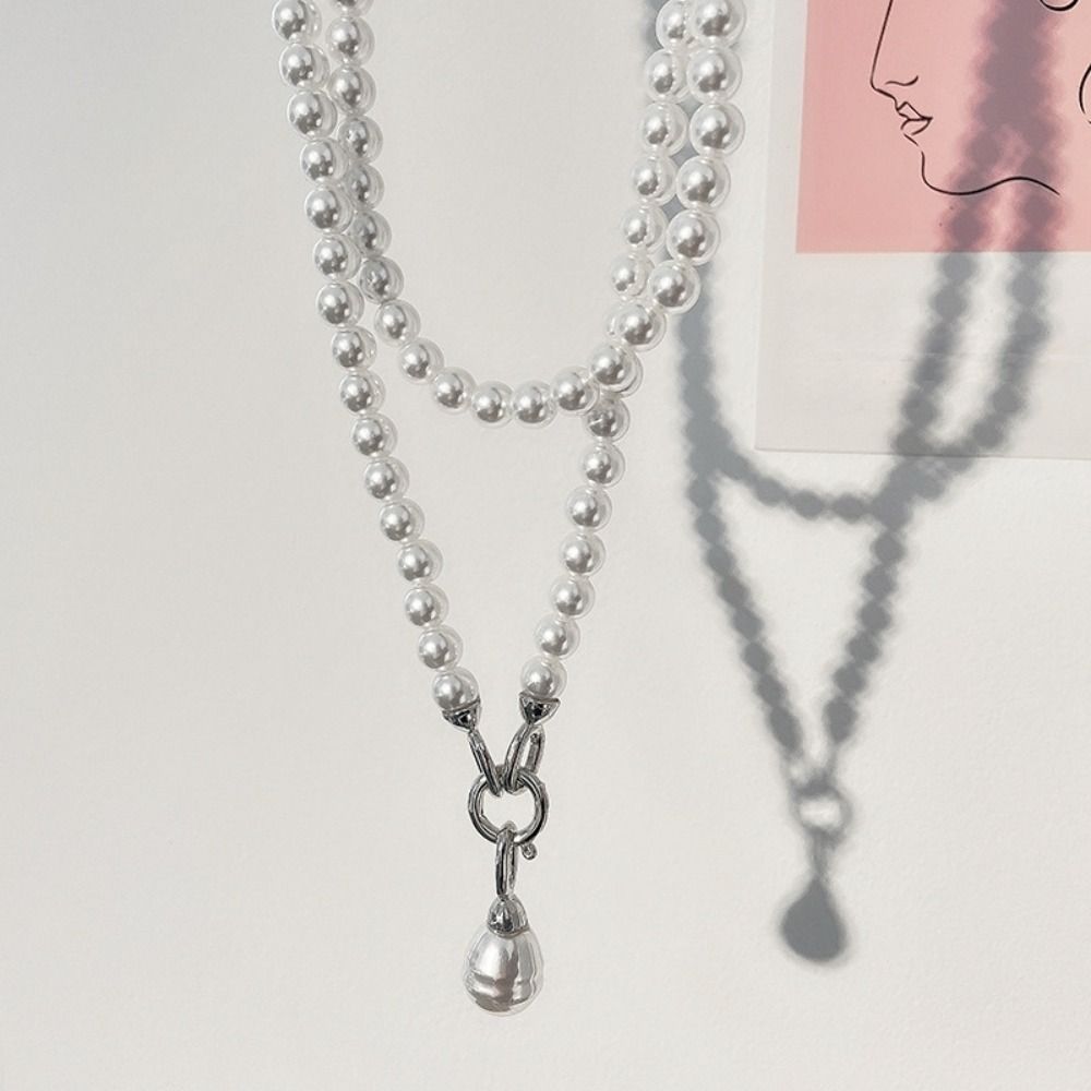 Multilayer Pearl Beaded Necklace White Pearl Pendant Accessory Detchable Pearl Choker  Women