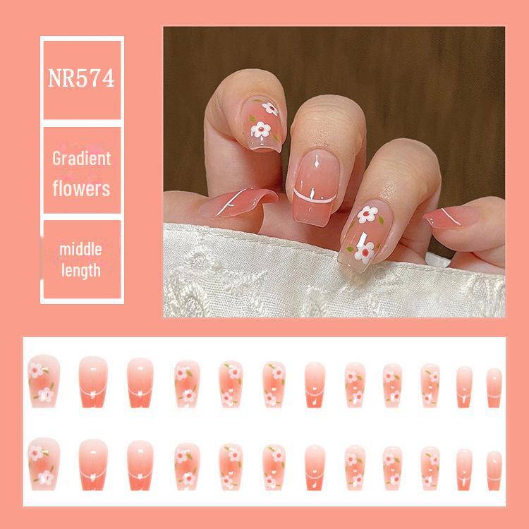 Medium & Long Rectangular T-Shaped Wearable French Cartoon Nail Art Patches - One Size Fake Nails