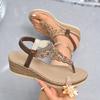 Fashion 2025 New Women's Thick Platform Wedge Sandals Fashion Trend Diamond Leisure Leather Sandals Bohemian Style Bohemian Roman Shoes