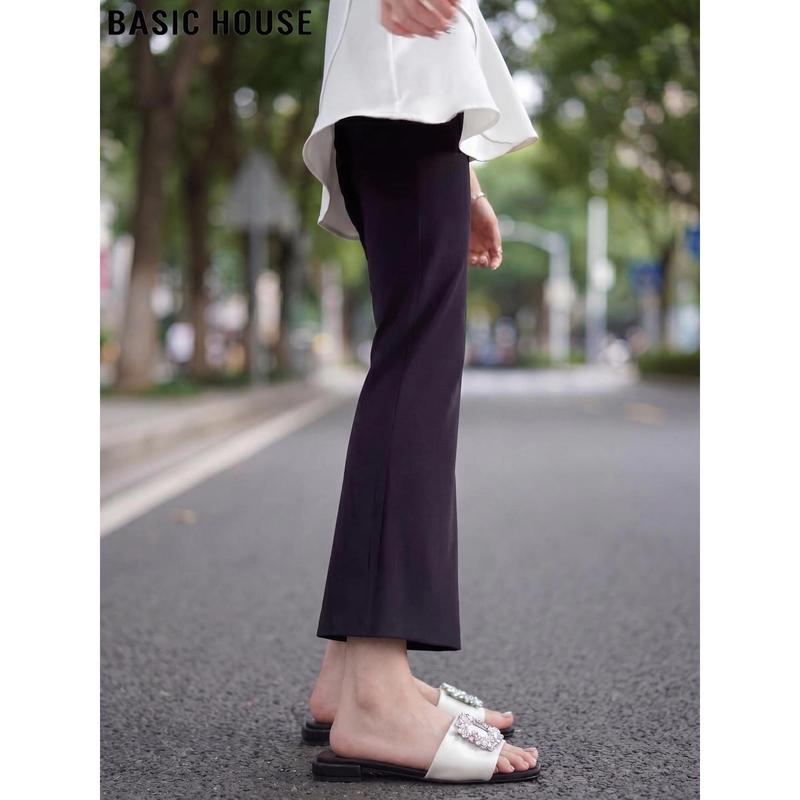 Basic House Women s High-Waist Ice Silk Flared Trousers XL