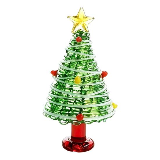 Seasonal Home Festive Ornament Glazed Christmas Tree Figurine, Colorful Miniature Xmas Decor, Handcrafted Exquisite Gift for Colleagues Glass