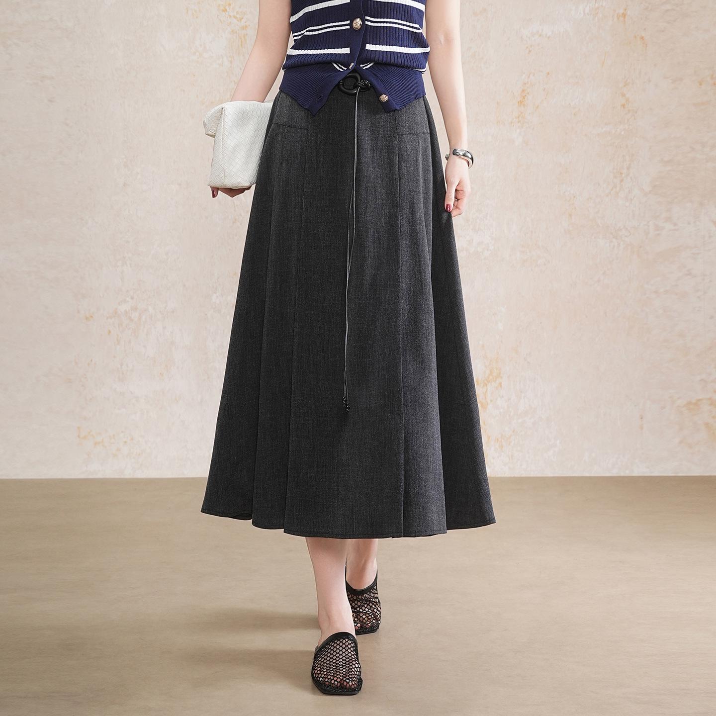 Draped Pleated High-Waisted Umbrella Skirt - 2026 Spring/Summer Collection M серый