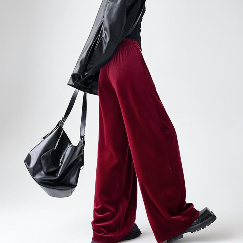 Goldener Samt Weitbeinige Hose Damen Herbst und Winter Locker Hochtailliert Lässig Drapierend Gerade Wischende Lange Hose