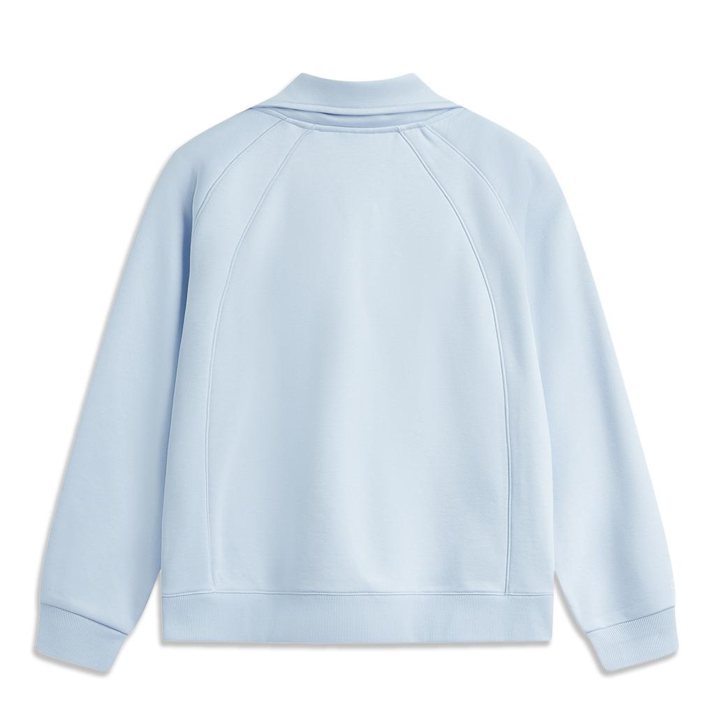 Li-Ning Solid Color Half-Zip Polo Long Sleeve Sweatshirt Women Sweatshirt Cloud-Blue AWDU982-2