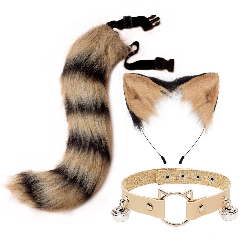 1 Set Cat Ear Halloween Cosplay Accessories Necklace Cat Tail Halloween Animal Cosplay Props Cute Adjustable