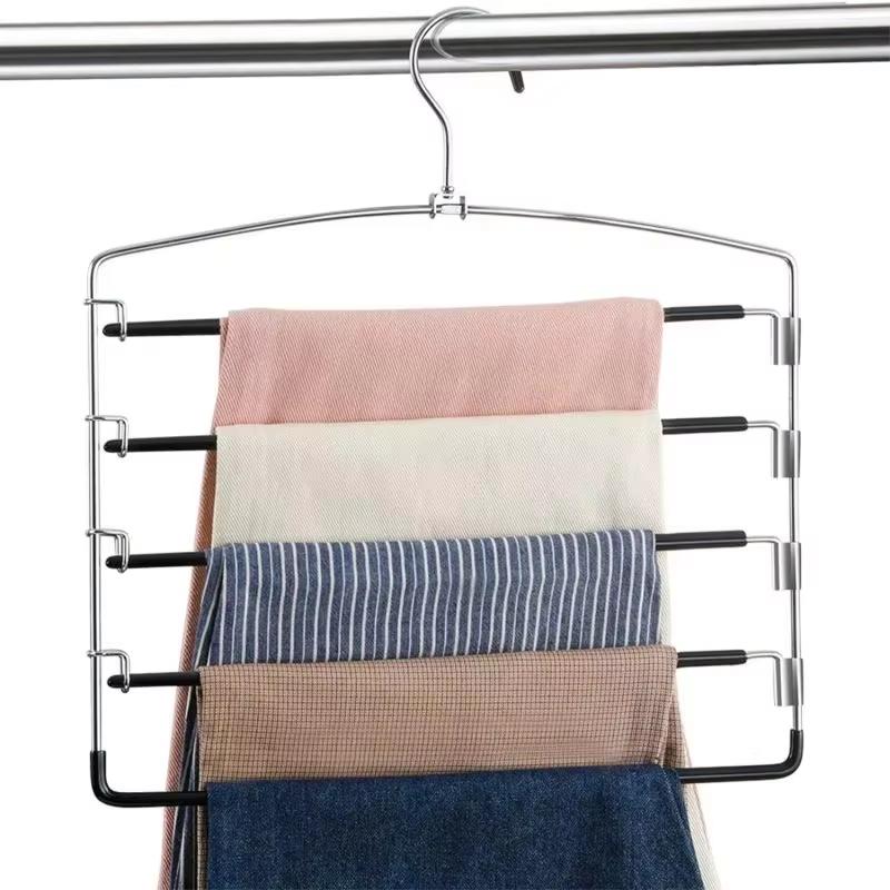 Pants Hangers Non Slip Space Saving Hangers Multi-Layer Swing Arm Pants Hanger Stainless Steel Space Saver Hanger Closet Storage