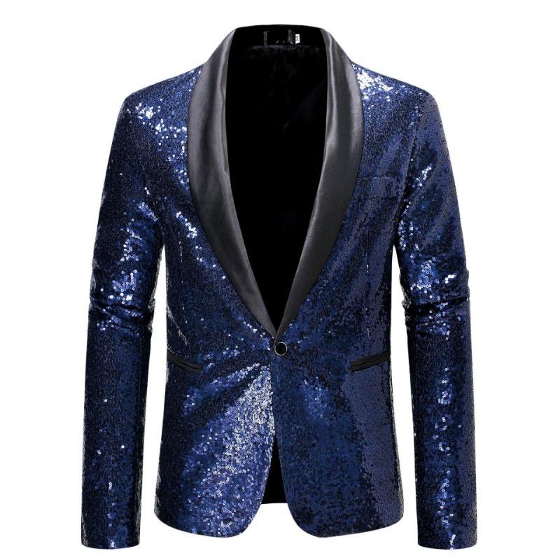Men Sequined Blazer Casual Long Sleeve Suit Jacket