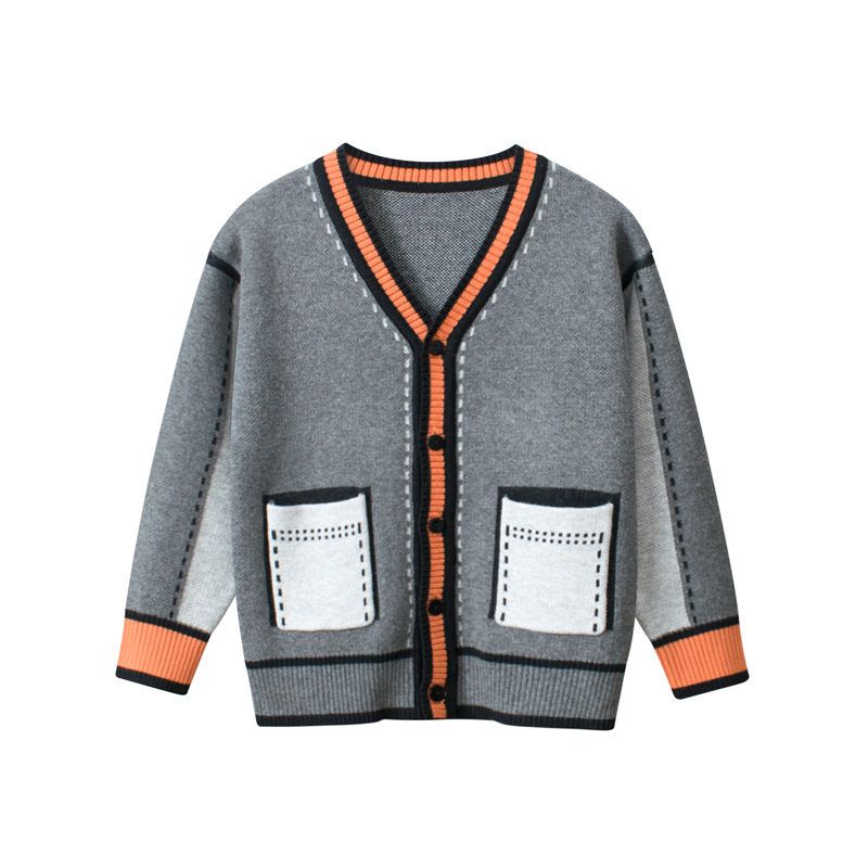 27Kids Spring and Autumn Sweater Coat Cardigan Children s Clothing Dark gray 110