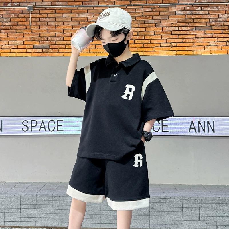 

5-14 Years Summer Boys Clothing Sets New Letter Fashion T-Shirt + Shorts 2Pcs Boys Suits Birthday Gift Teenagers Kids Clothes 120 чёрный