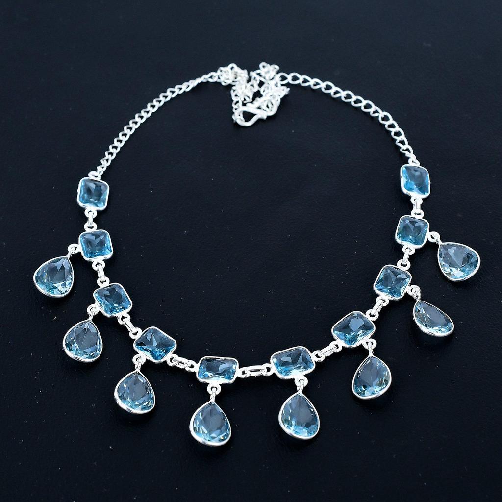 Aquamarine Heart Gemstone Necklace 925 Sterling Silver Necklace Aquamarine Necklace Bohemian Handmade Silver Necklace Gift For Birthday