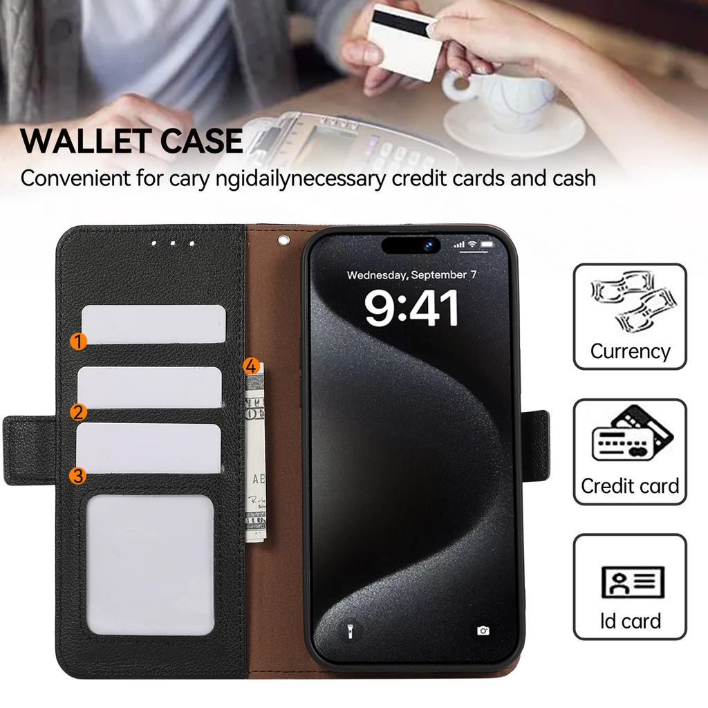 ABEEL For iPhone 15 Pro Max Case RFID Blocking Leather Phone Cover Side Magnetic Clasp