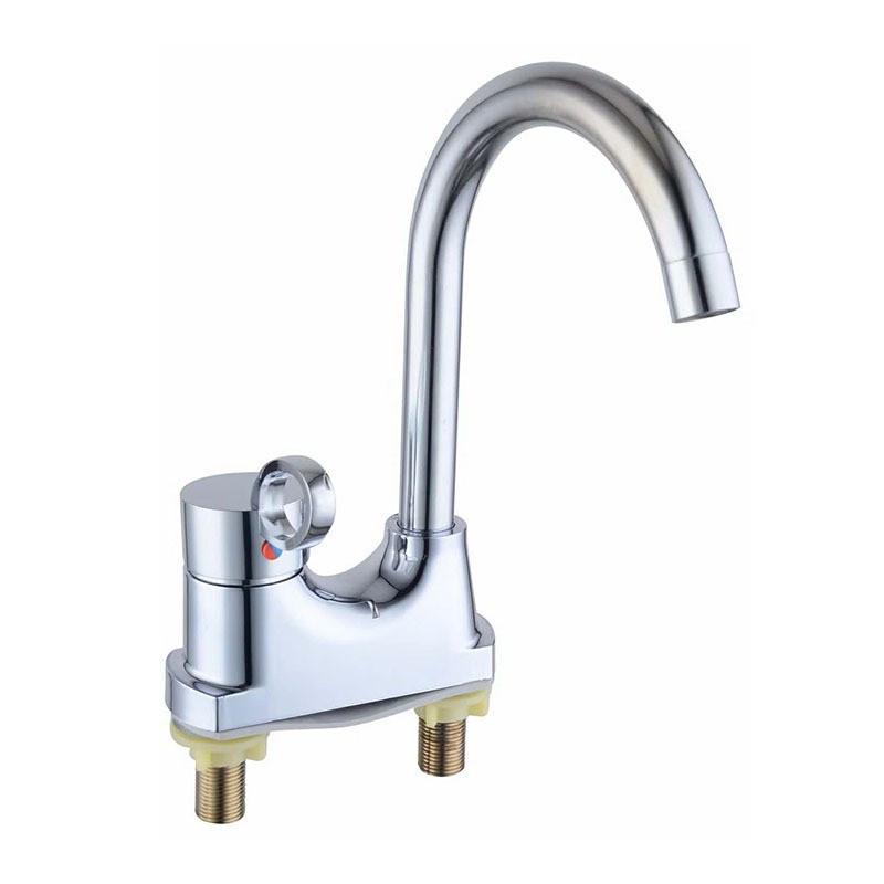 Hot and Cold Bathroom Basin Faucet, Full Copper Body, Three-Hole Configuration