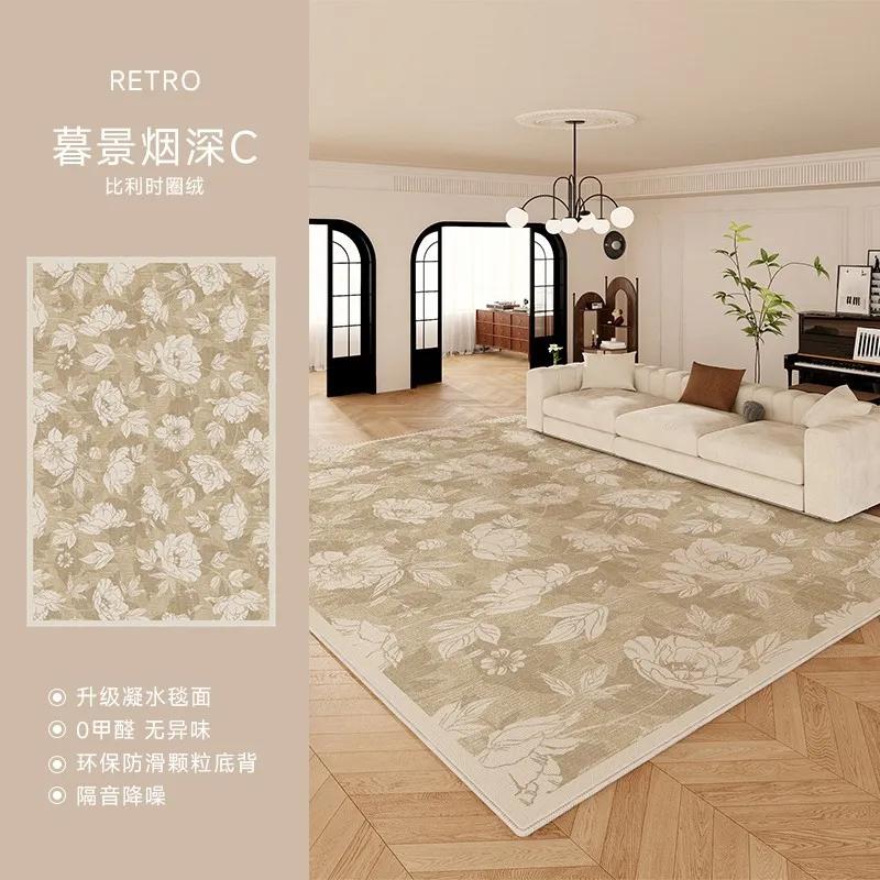 Solid living room carpet cotton linen waterproof dirt resistant easy to clean high end loop velvet printed rug for home decor
