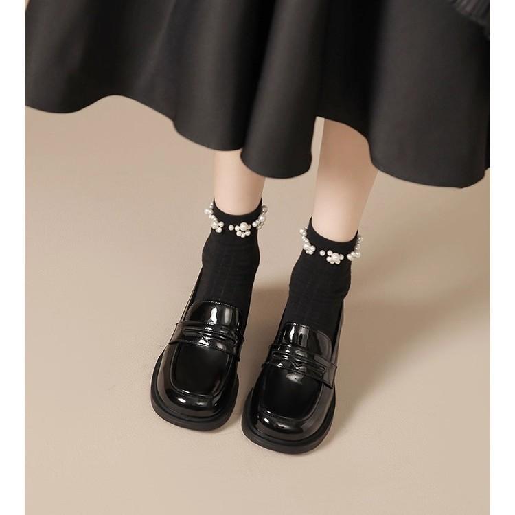 2025 new British style small leather shoes for women with skirts, platform high heels, retro round head loafers, thick heels, single shoes for women