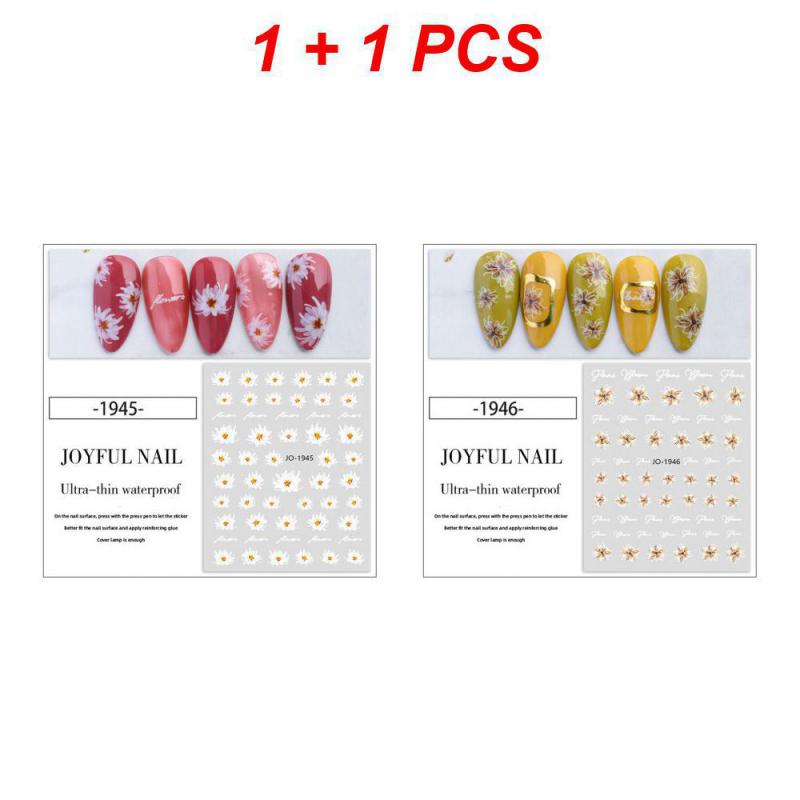 

2/3/4PCS Floral Design Stylish Long-lasting Exquisite Popular Fashionable On-trend Fashion Statement Nail Art Semi-transparent