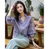 Dme [Art Student Outfit] Summer Artistic Gradient Lapel Shirt, Loose Comfortable Blouse, Women's Top