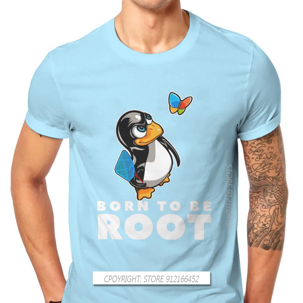 Linux Operating System Tux Penguin Man TShirt Butterfly Killer Illustration Fashion Basic T-Shirt Harajuku Streetwear Hipster