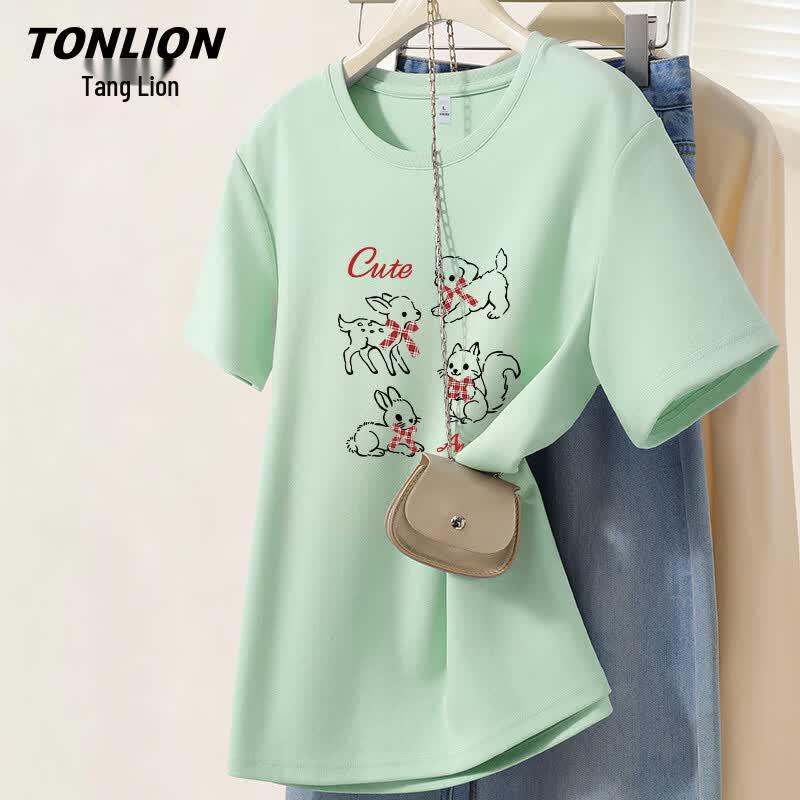 Женская модная хлопковая футболка TonLion с мультяшным принтом XL