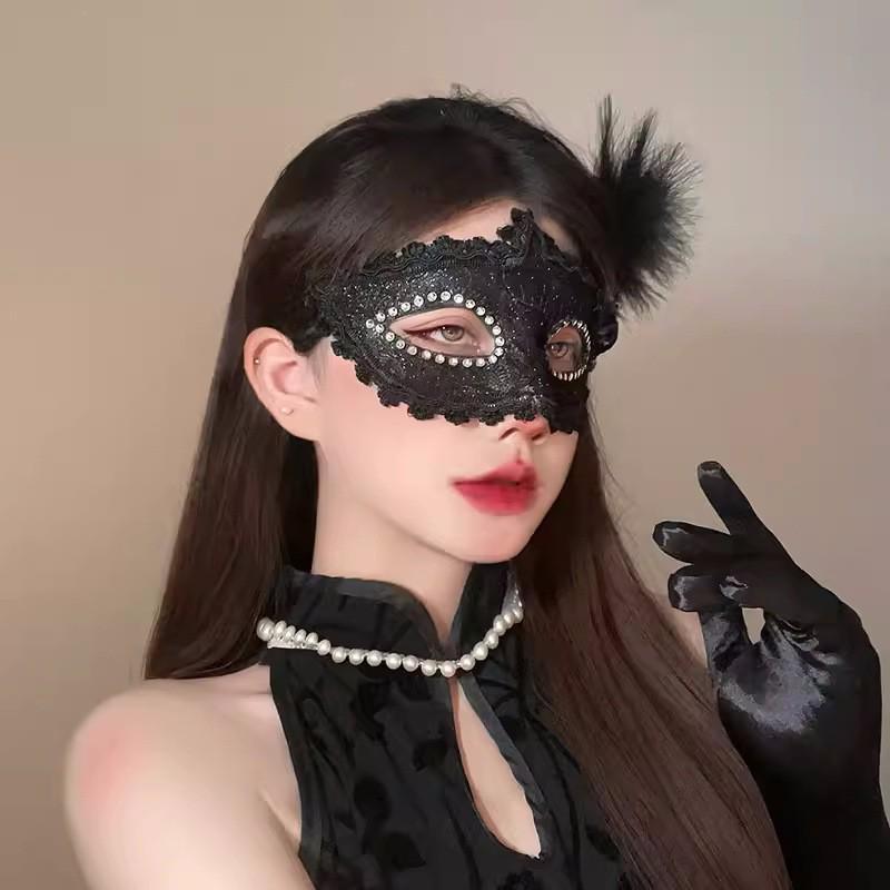 Spitze Feder Maskerade Halbgesichtsmaske für Damen - Abendparty Augenmaske & Kopfschmuck