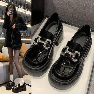 Thick-soled Small Leather Shoes Women's British Style Autumn 2024 New Round-headed Single Shoes Metal Buckle Belt Soft-soled Loafers