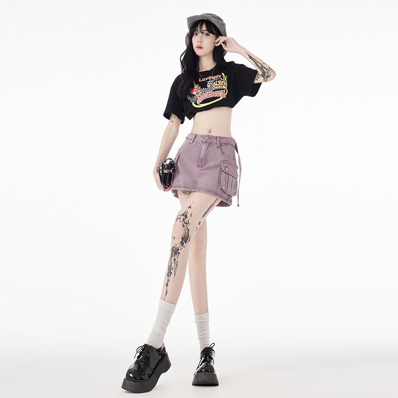 

2023 A-line Bodycon Denim Mini Skirt with Lining Extra Small фіолетовий