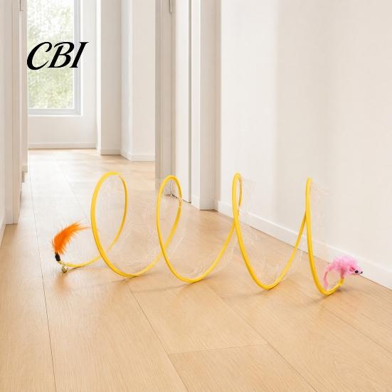 Cat Tunnel Toy S-Shape Toy, Foldable Wire Frame Play Tube for Indoor Cats, Hide And Seek Bendable Self-Play Hideout with Plush Mouse Interactive Toys