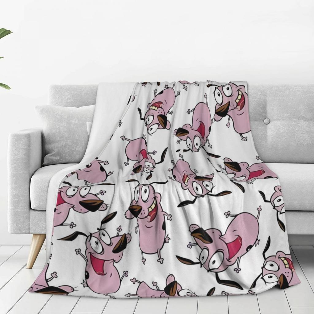 Warm Soft Blanket Travel Cowardly Dog C-Courage Collage Bedding Throws Flannel Bedspread For Home Decor Aesthetic Sofa Bed Cover