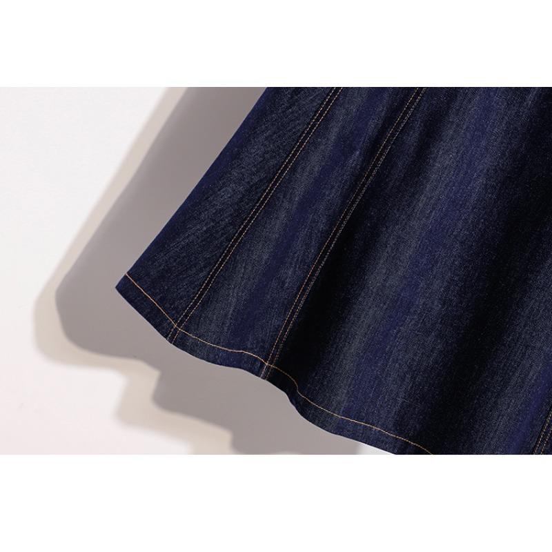 DIMANAF 2026 Summer Plus Size Women Skirts Elastic Waist Denim Blue Oversize Casual Lady Long Skirts Cotton Solid A-Line