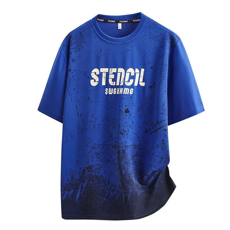Men's Plus Size Gradient Ice Silk Short Sleeve T-shirt - Summer Round Neck Trendy Style