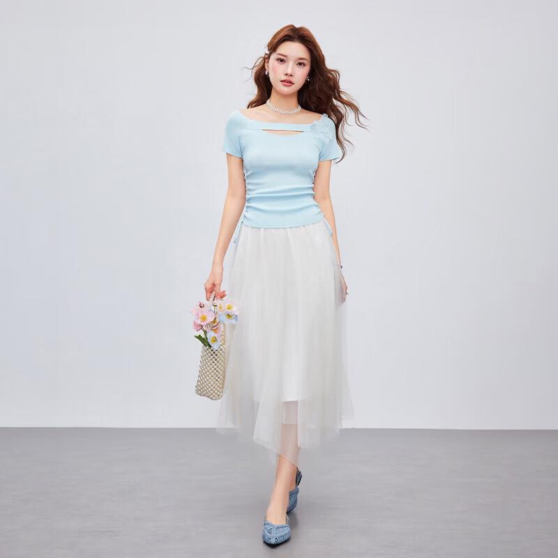 IEF Women's French Style Pleated Waist Knitted Top