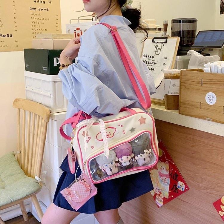 Bone Blocking Color Heart Decor Women Casual Single Shoulder Square Bag Itabag